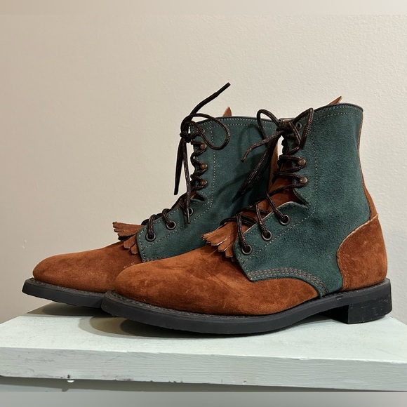 Suede Leather USA Vintage Lace Up Renascence Fair Fall Retro Funky 7W UFCW Cute - Picture 1 of 11